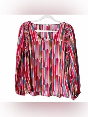 Jodifl | Balloon Sleeve Blouse Top Paint Brush Stroke Colorful Boho Medium